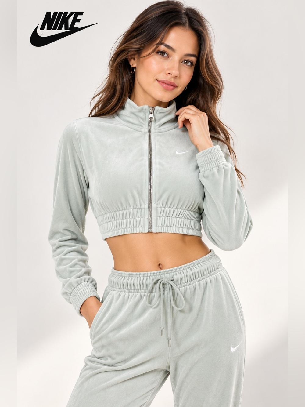 NWT Nike Sportswear Collection Women's Cropped Velour Full-Zip Top